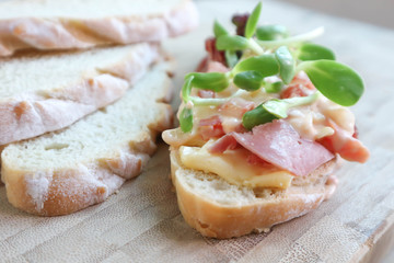 canape or bread with ham and cheese