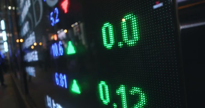 Display screen showing stock market prices