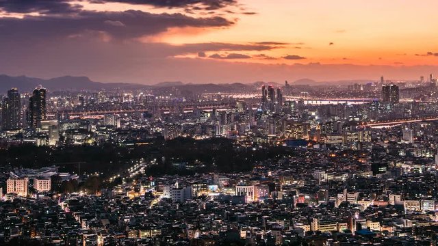 A beautiful city at night, the skyline of south korea seoul. Time lapse