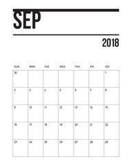 September 2018 planner calendar vector illustration
