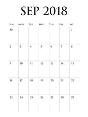 September 2018 planner calendar vector illustration