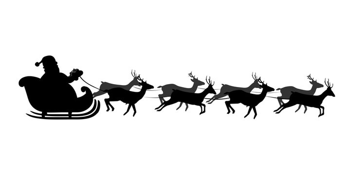 Black silhouette of Santa's sledge Isolated on white background. Vector illustration, icon, clip art.
