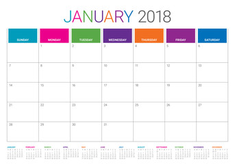 January 2018 calendar planner vector illustration