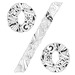 Symbol of percent zentangle. Vector decorative object