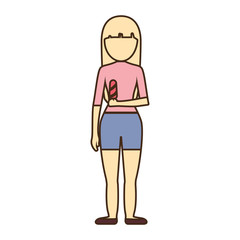 woman with blonde hair an ice cream over  white 