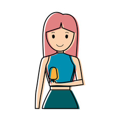 woman with  pink  hair  an  ice cream   vector illustration