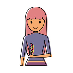 woman with  pink  hair  an  ice cream   vector illustration