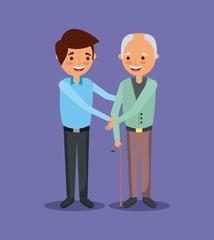 Fototapeta na wymiar young man with old man holding hand help together vector illustration