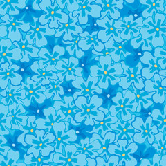 Fototapeta na wymiar Spring floral background. Vector seamless pattern with many blue spring flowers