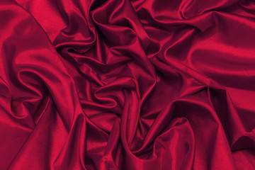 Close up of the luxury cloth or liquid wave or wavy folds of grunge silk texture satin velvet material or luxurious Christmas background or elegant wallpaper design, Red Canvas for Background.