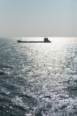 Fototapeta premium The ship sails in the sea