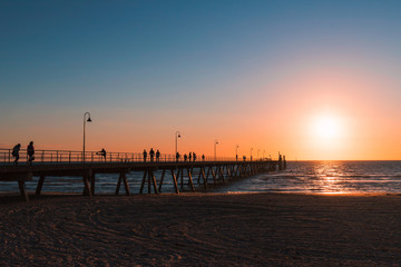 Fototapeta na wymiar Sunset view with Glenelg jetty, Adelaide, Australia.