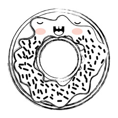 kawaii donut with cream and sparks in monochrome blurred silhouette vector illustration