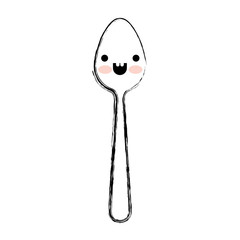 kawaii spoon expression in monochrome blurred silhouette vector illustration