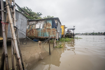 Fototapeta na wymiar Shelter on a Mekong river shore