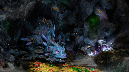 Blue dragon and treasure