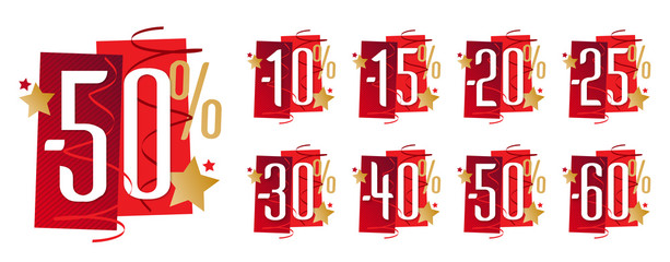 Pourcentages festifs rouges et or (-10% à -60%)