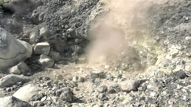 Geyser on the slope of Ebeko volcano, Paramushir island, northern Kuril Islands, Sea of Okhotsk, Russia. SlowMotion
