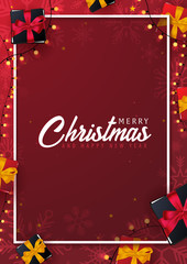 Marry Christmas and Happy New Year poster on red background. Vector illustration.