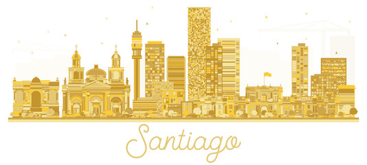 Naklejka premium Santiago Chile City skyline golden silhouette with Reflections.