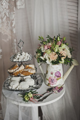 A tiered tray with desserts 285.