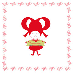 cartolina natalizia con bambolina rossa