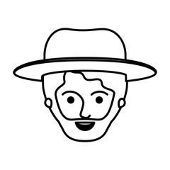 male face with beard and hat in monochrome silhouette vector illustration