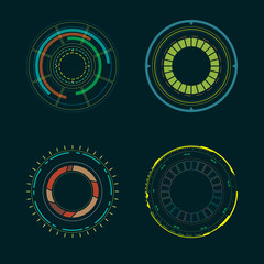 Circle HUD interface elements. Vector illustration.