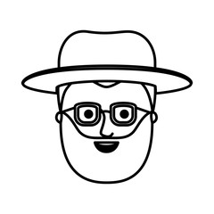 male face with glasses short hair and hat and beard in monochrome silhouette vector illustration