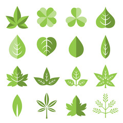 Vector leaves icon set in flat style