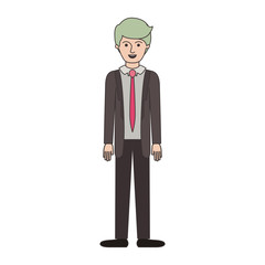 man full body with suit and tie and pants and shoes with short hair in colorful silhouette vector illustration