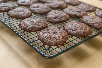dark chocolate brownie cookies. (selective focus)