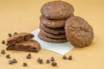 dark chocolate brownie cookies. (selective focus)