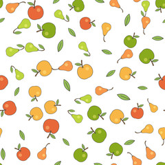 Seamless Pattern with Apples Pears and Leaves