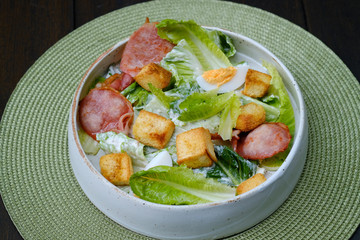 Close up Caesar Salad. (selective focus)