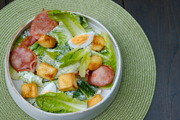 Close up Caesar Salad. (selective focus)
