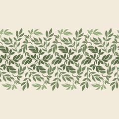 Seamless light background with shades of green leaves, design for packaging in trendy linear style. Ideal for printing on fabric or paper. Vector illustration.
