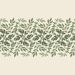 Seamless light background with shades of green leaves, design for packaging in trendy linear style. Ideal for printing on fabric or paper. Vector illustration.
