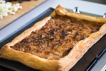 Close up Olive and Feta Tart .(selective focus)