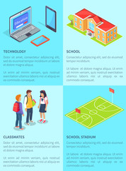 Classmates Students, Computers, School and Stadium