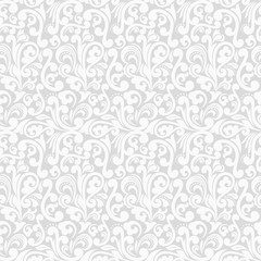 Seamless grey background with white pattern in baroque style. Vector retro illustration. Ideal for printing on fabric or paper.
