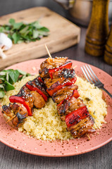 Chicken skewers say sauce