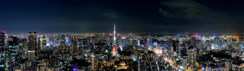 Vue nocturne de la tour de Tokyo, du Japon et du centre de Tokyo