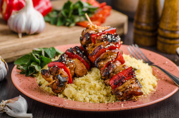 Chicken skewers say sauce