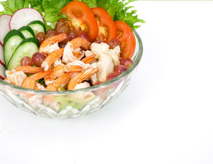 fruits and vegetable salad with shrimp and chicken
