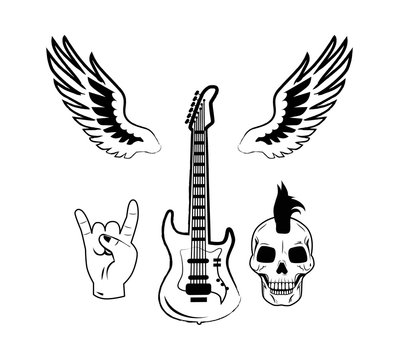 Rock n Roll Symbol Electric Guitar Punk Skull Icon