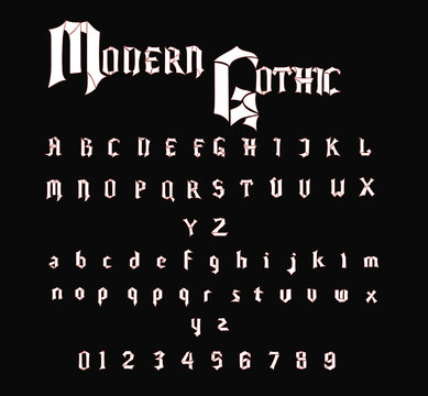 Modern Gothic Font - White Vector Font with Red Outline