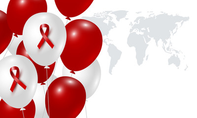 World aids day design of red ribbon and balloon on white background vector illustration