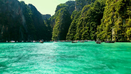 Naklejka na ściany i meble Phi Phi Island Phuket Thailand Beach Sunny Day Boats