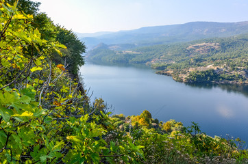 View of Menderes river near Adiguzel Barrage in Guney Distinct, Denizli City - Turkey.